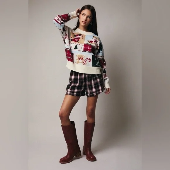 Patchwork Holiday Print Long Sleeve Knit Christmas Sweater - Sunday Edition - Picture 4 of 8